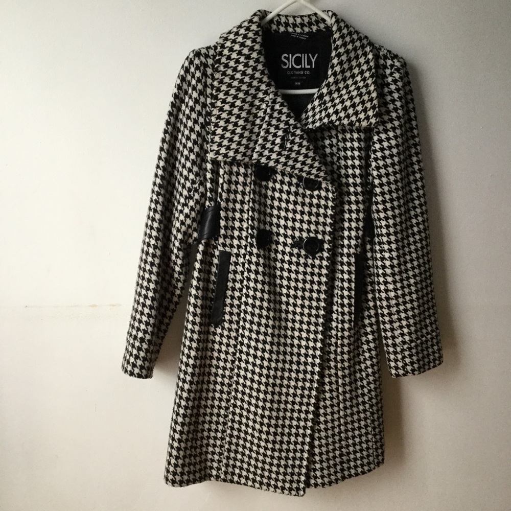 houndstooth SICILY wool trench coat with leather